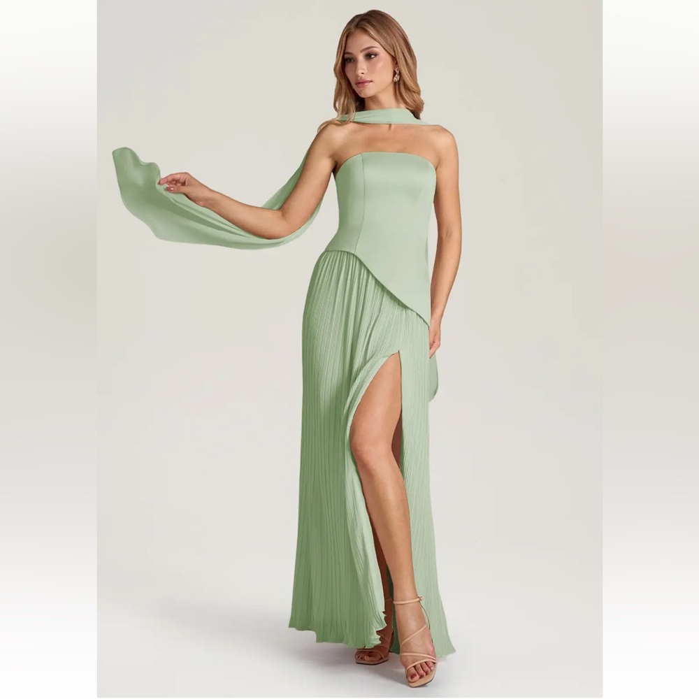 Azazie Tierney Dusty Sage A-Line Strapless Chiffon Dress